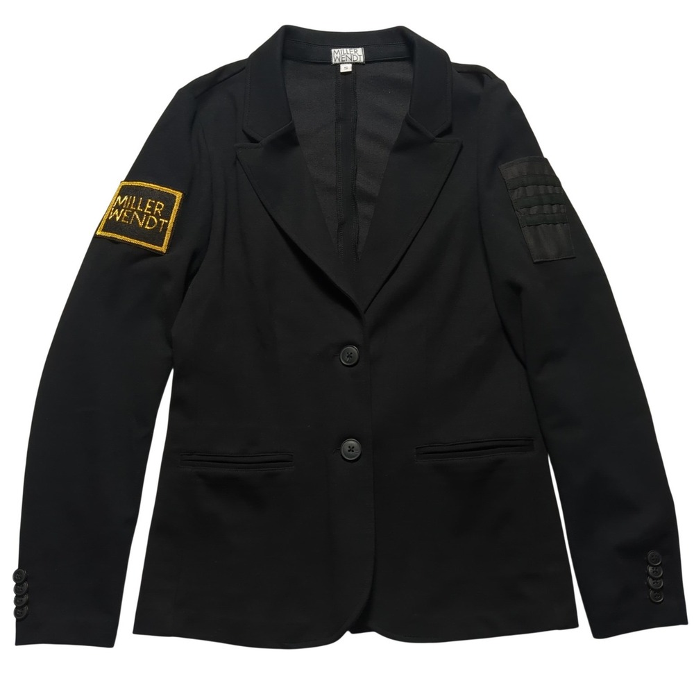 Miller Wendt Black Knit Military Patch Blazer Jacket Women Small Two Button